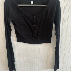 Black Button-Up Long Sleeve Top